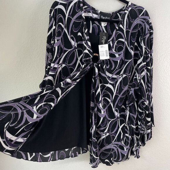 Maggie Barnes Womens Plus 3X Black Purple Abstract Pattern Blouse Top Blouse - Picture 7 of 12